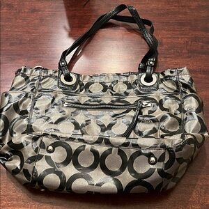 Coach Black and Tan Signature Tote